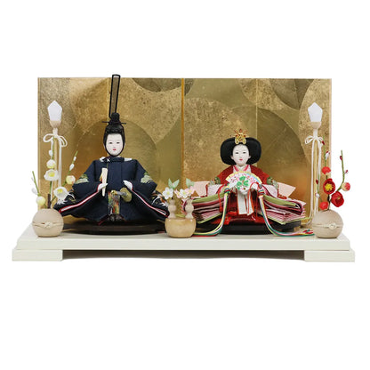 鶴の紺紅　【小春日飾台・円金屏風】