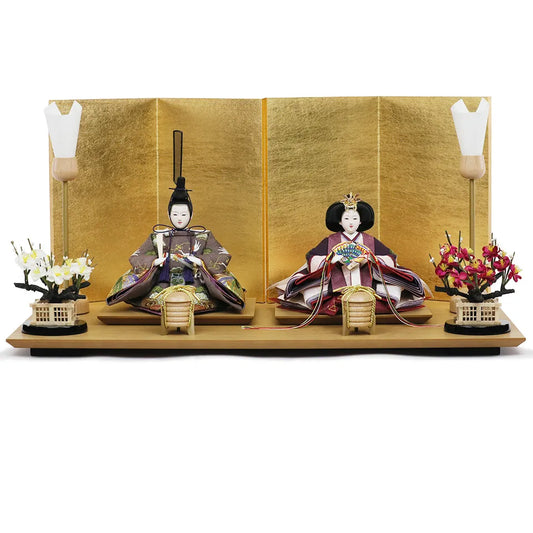 鶴の草木染　【木目飾台・彩光屛風】