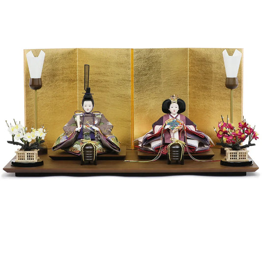 鶴の草木染　【木目茶飾台・彩光屛風】